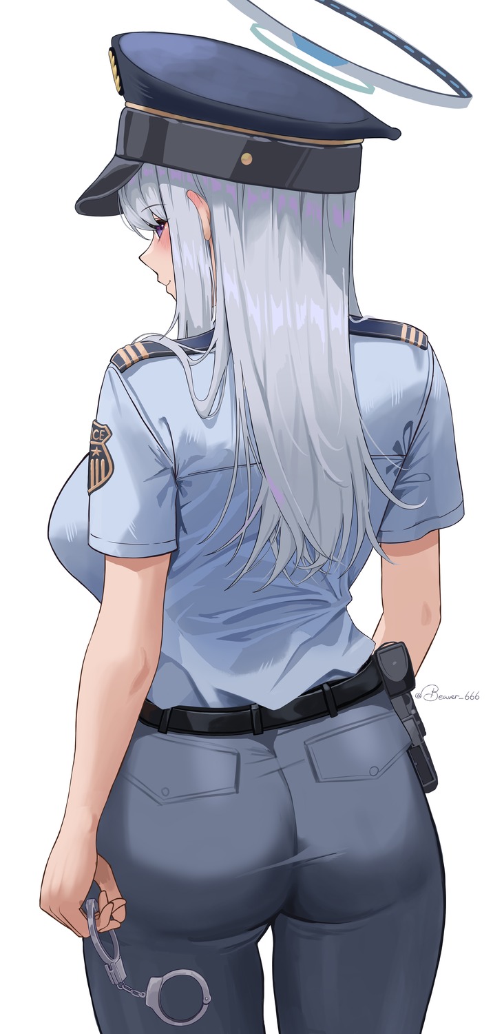ass blue_archive dubeaduver gun halo police_uniform ushio_noa