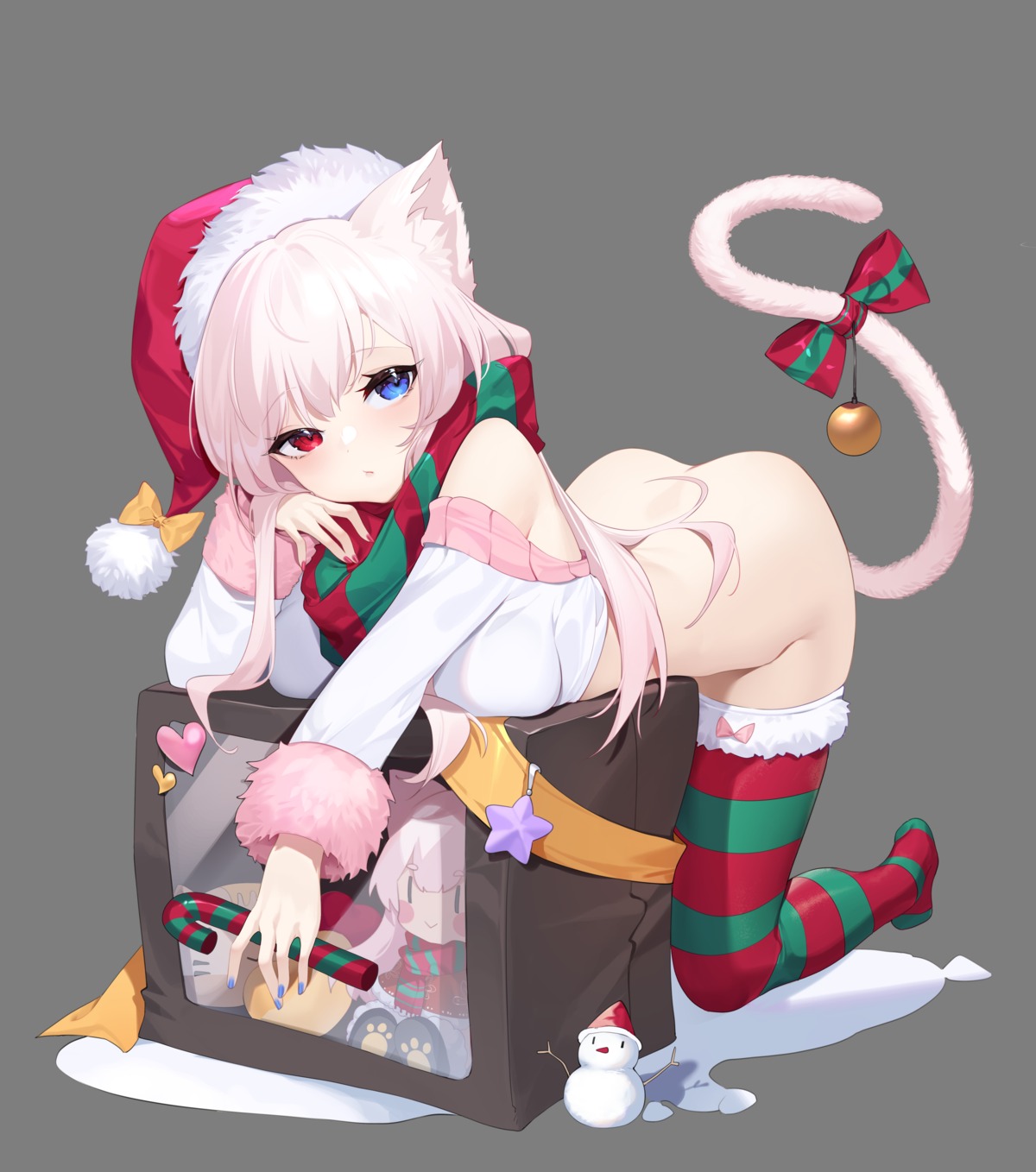 animal_ears bottomless chibi christmas heterochromia kojioo nekomimi tail thighhighs transparent_png