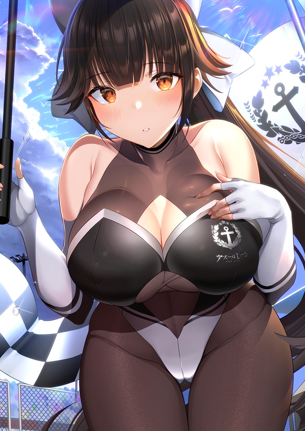 alcoholrang azur_lane bodysuit breast_hold takao_(azur_lane)