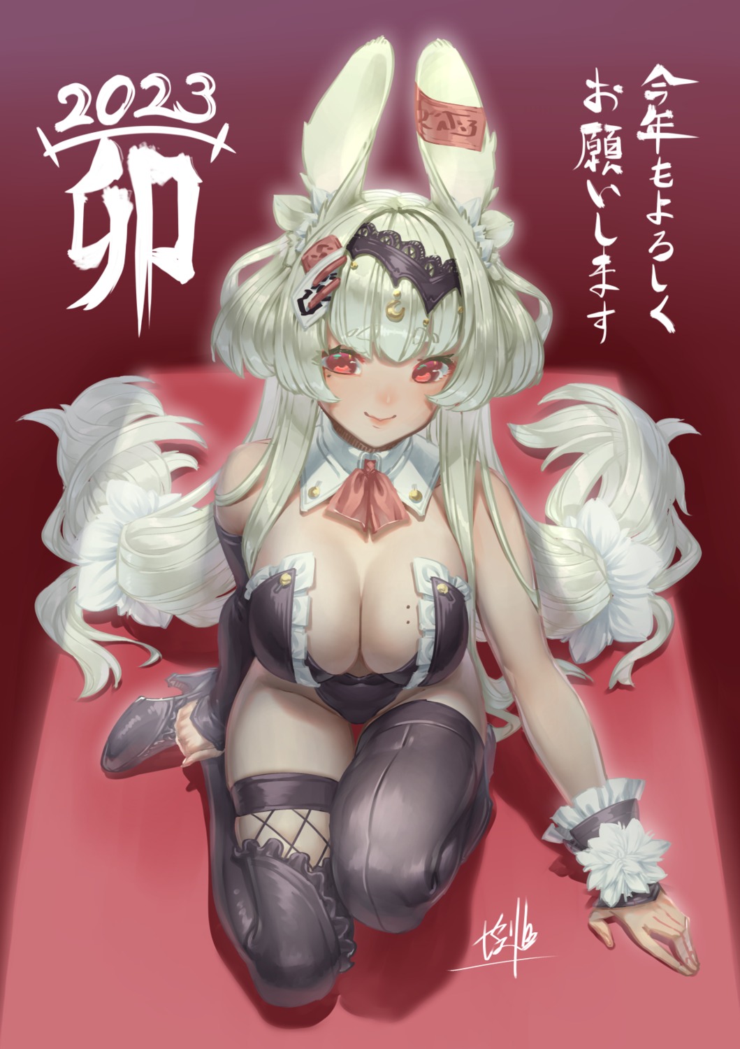 animal_ears bunny_ears bunny_girl fishnets heels kawarage no_bra thighhighs