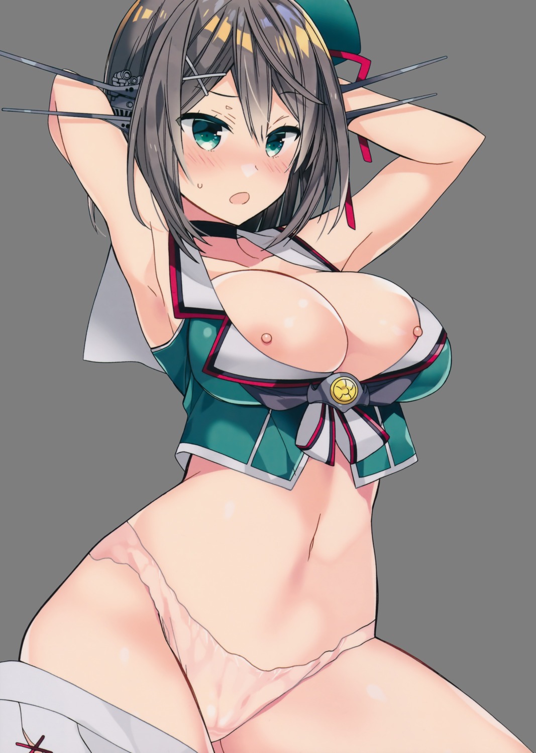 araki_kanao breasts ciaociao kantai_collection maya_(kancolle) nipple_slip nipples no_bra open_shirt pantsu transparent_png