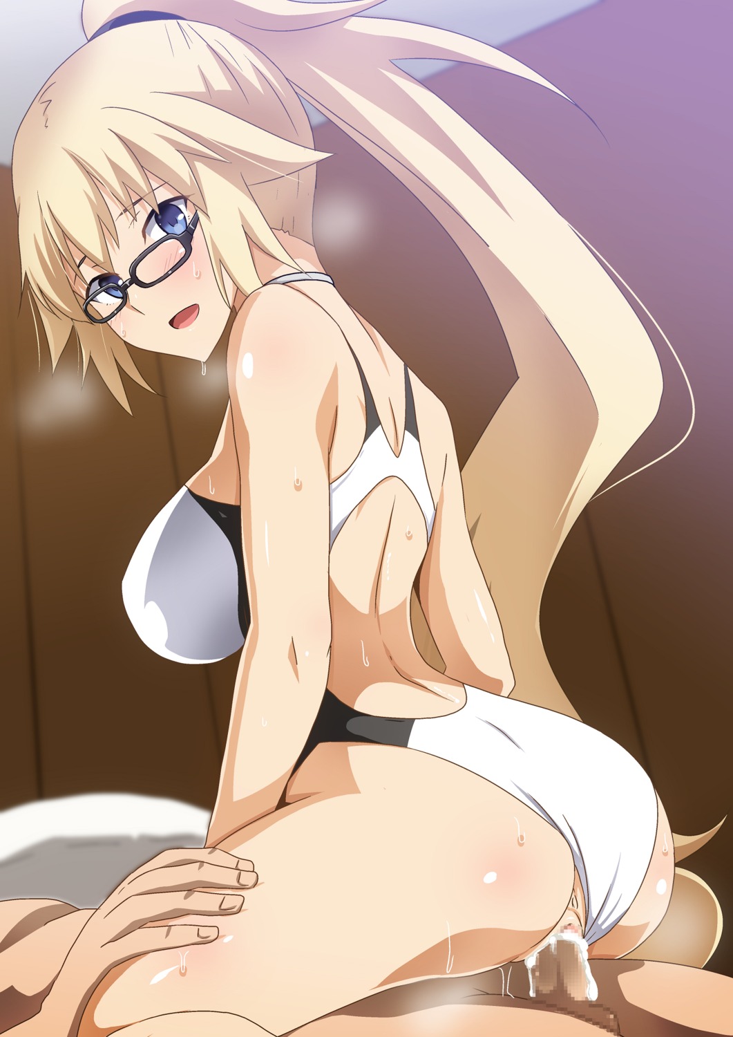 anus ass censored cum fate/grand_order hara_(harayutaka) jeanne_d'arc megane penis pussy pussy_juice sex swimsuits wet