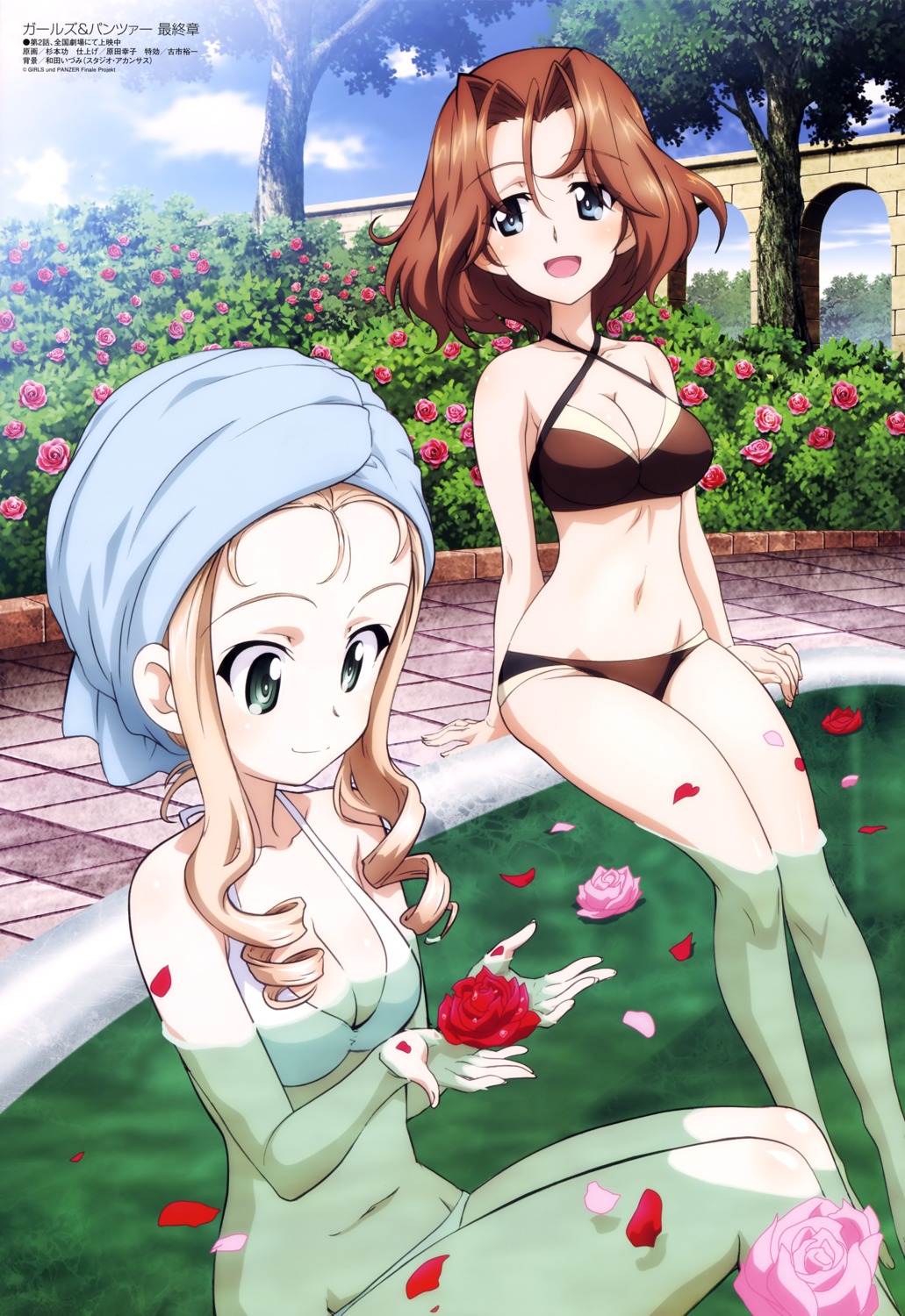 azumi_(girls_und_panzer) bikini cleavage girls_und_panzer marie_(girls_und_panzer) sugimoto_isao swimsuits wet