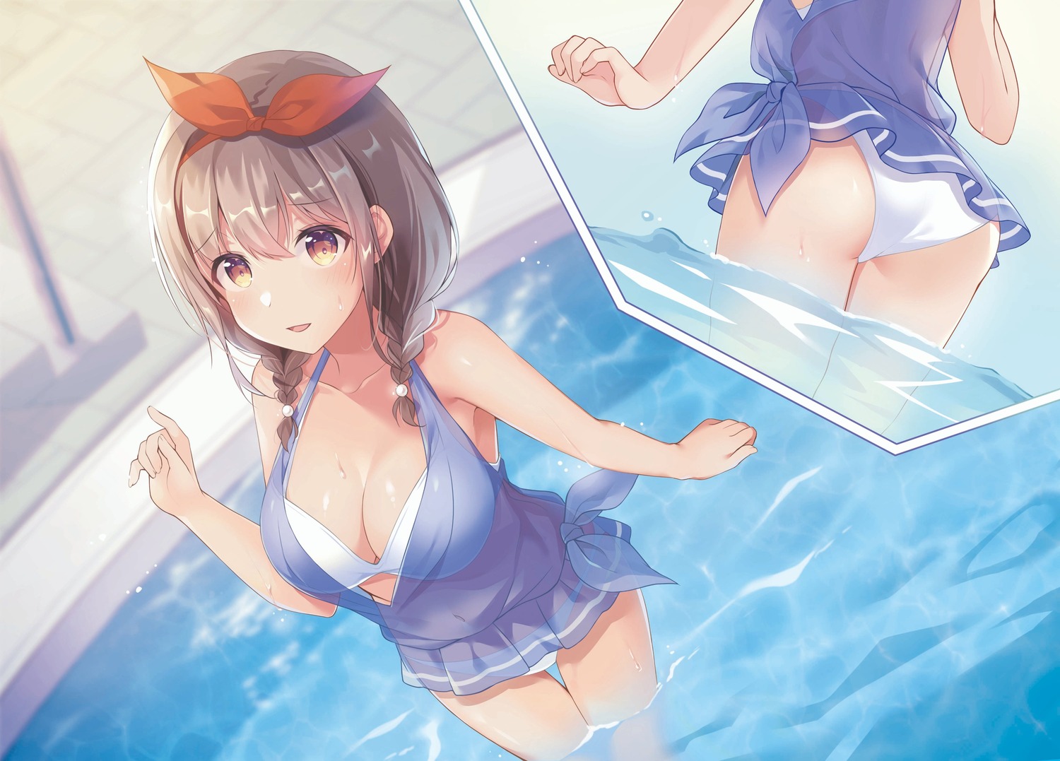 "oppai_momitai"_tte_sakendara_imouto_no_tomodachi_to_tsukiau_koto_ni_narimashita. ass bikini cleavage kanzaki_mikako see_through shiro_kuma_shake skirt_lift swimsuits wet