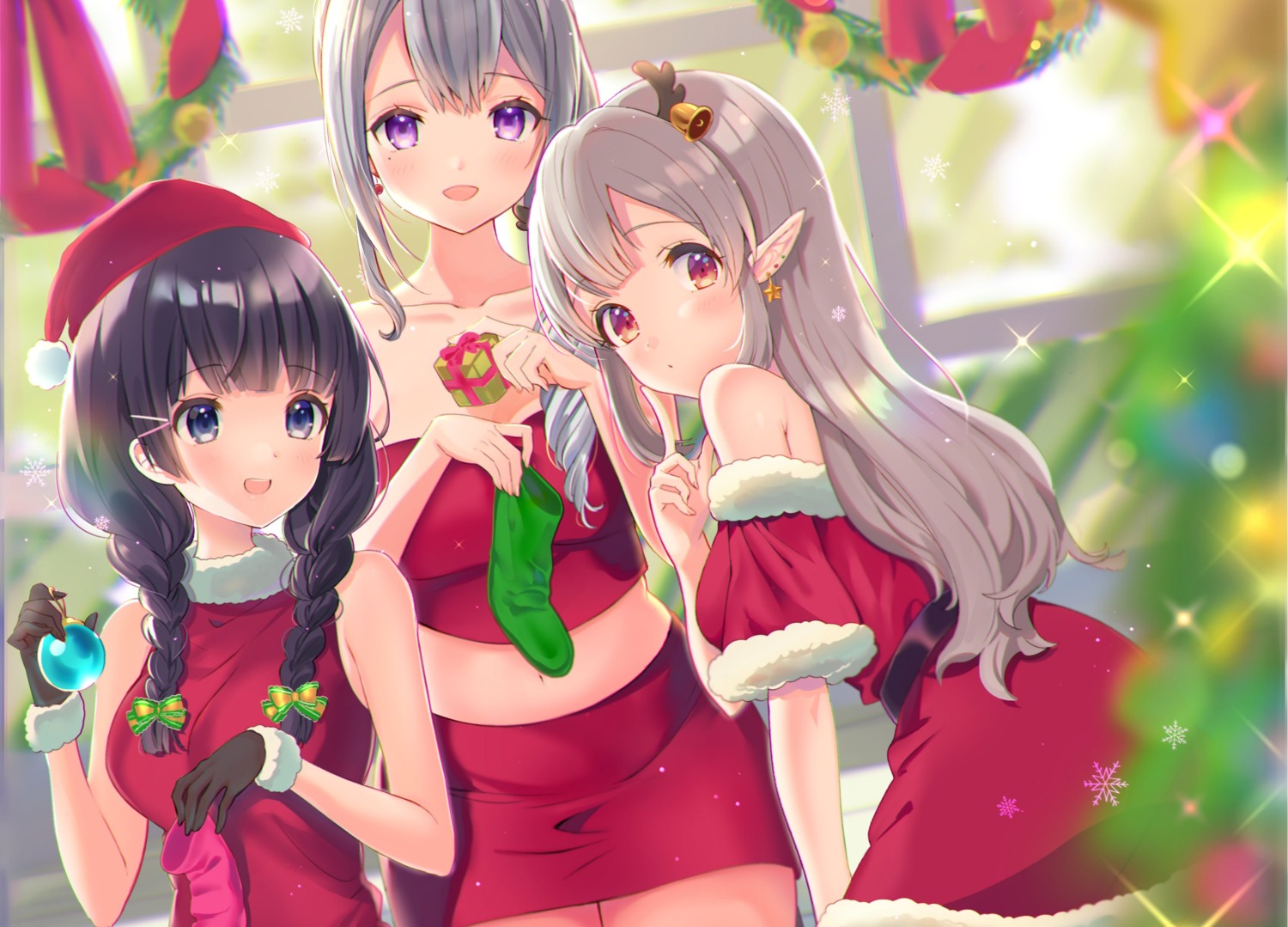 christmas dress elu_(nijisanji) higuchi_kaede nijisanji pointy_ears tagme tsukino_mito