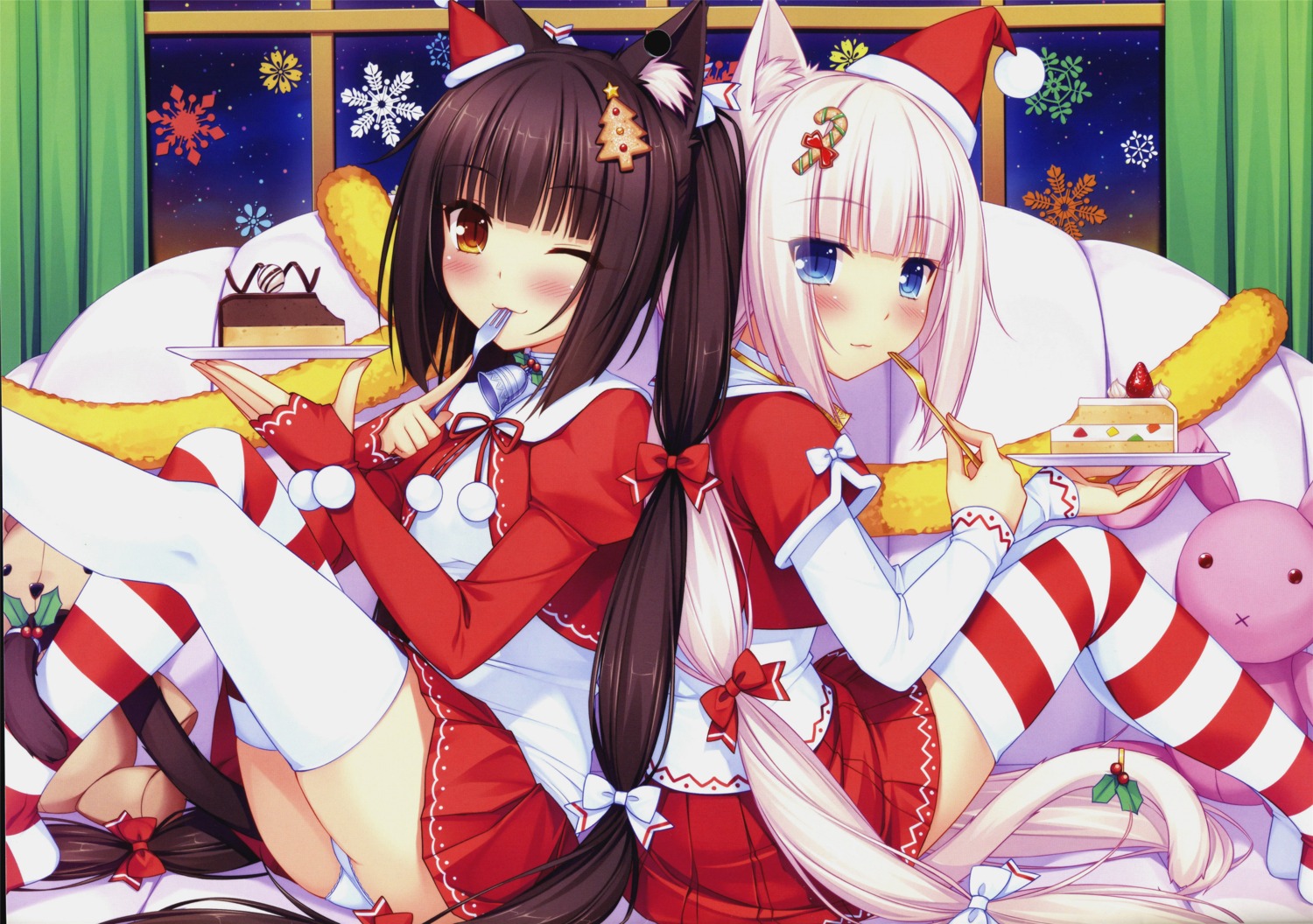 animal_ears chocola christmas nekomimi nekopara pantsu sayori screening tail thighhighs vanilla