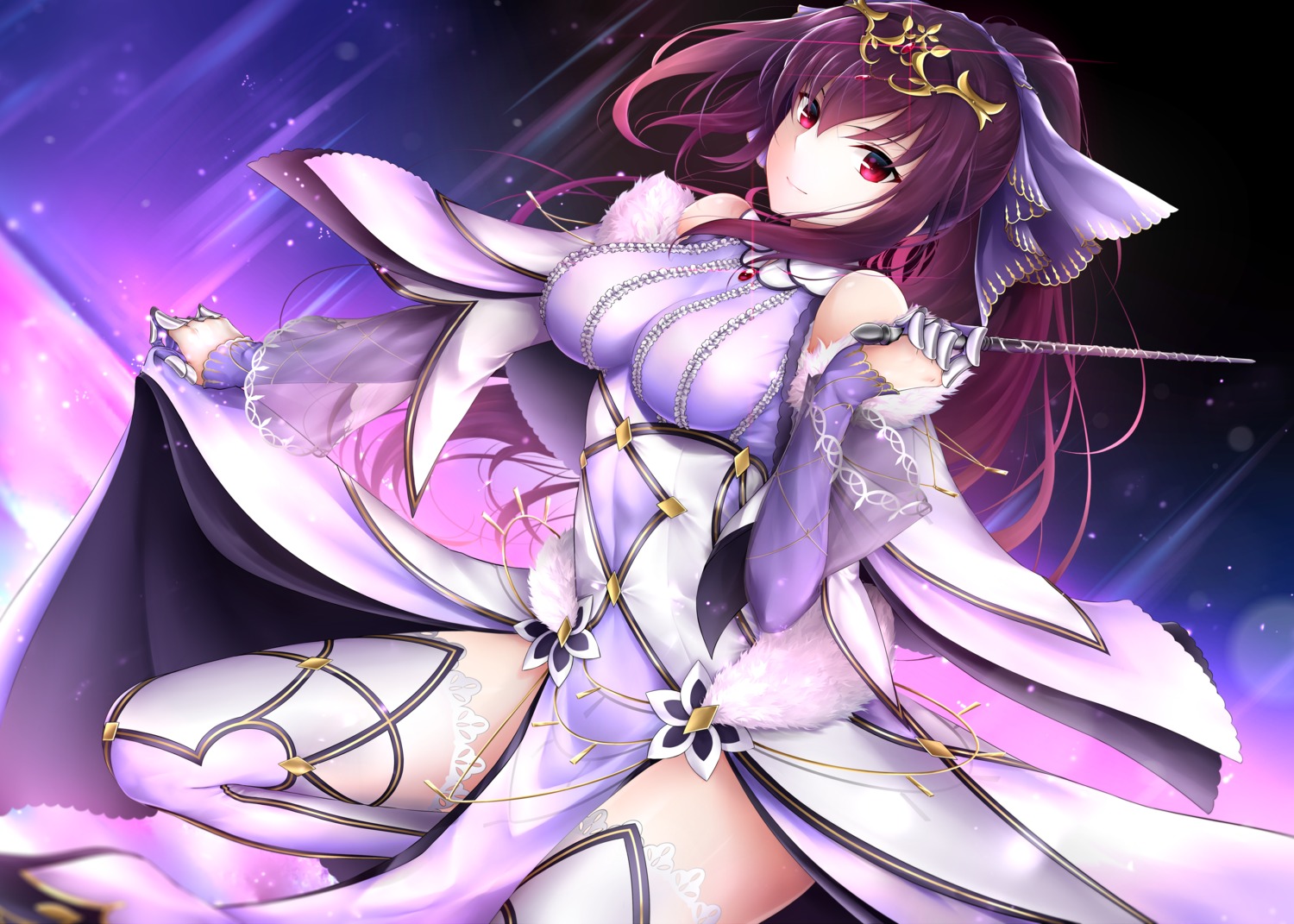 dress fate/grand_order rei_kun scathach_skadi skirt_lift thighhighs weapon