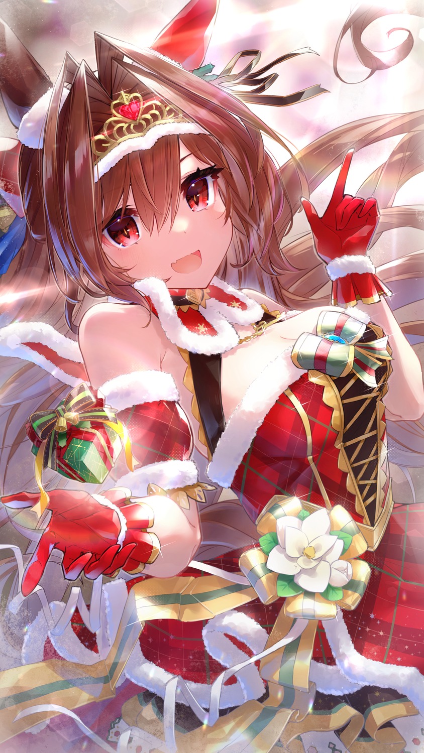 animal_ears christmas daiwa_scarlet_(umamusume) dress hatsuga_(dmaigmai) no_bra uma_musume_pretty_derby