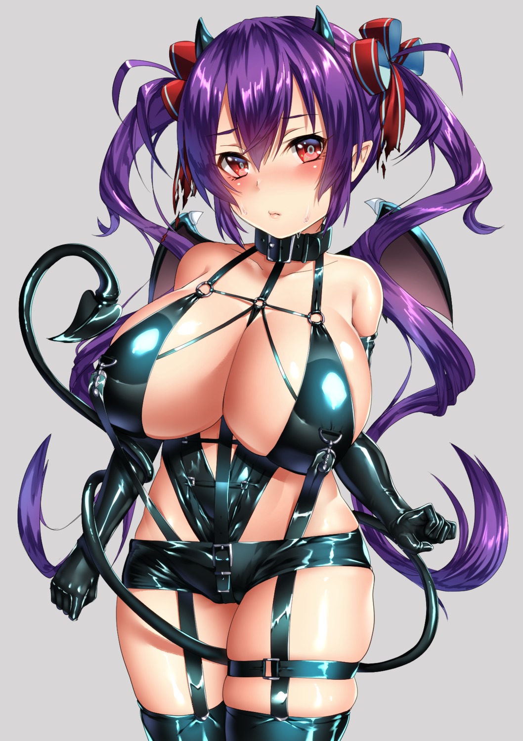 cleavage devil garter horns keita_(tundereyuina) pointy_ears stockings tail thighhighs wings