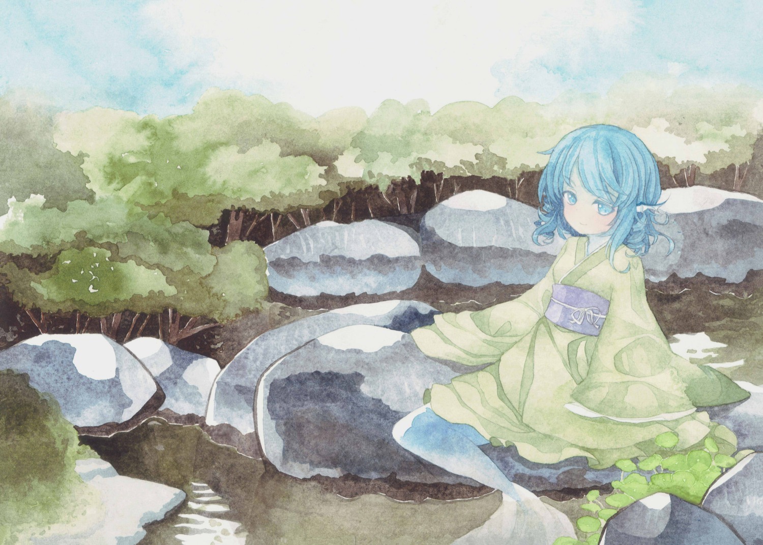 kimono mermaid monster_girl nemi_(caprainl) touhou wakasagihime