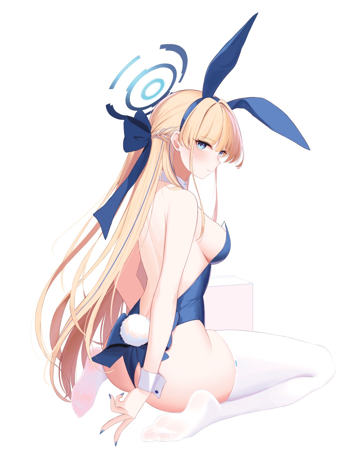 animal_ears asuma_toki blue_archive bunny_ears bunny_girl halo jayamon no_bra tail thighhighs