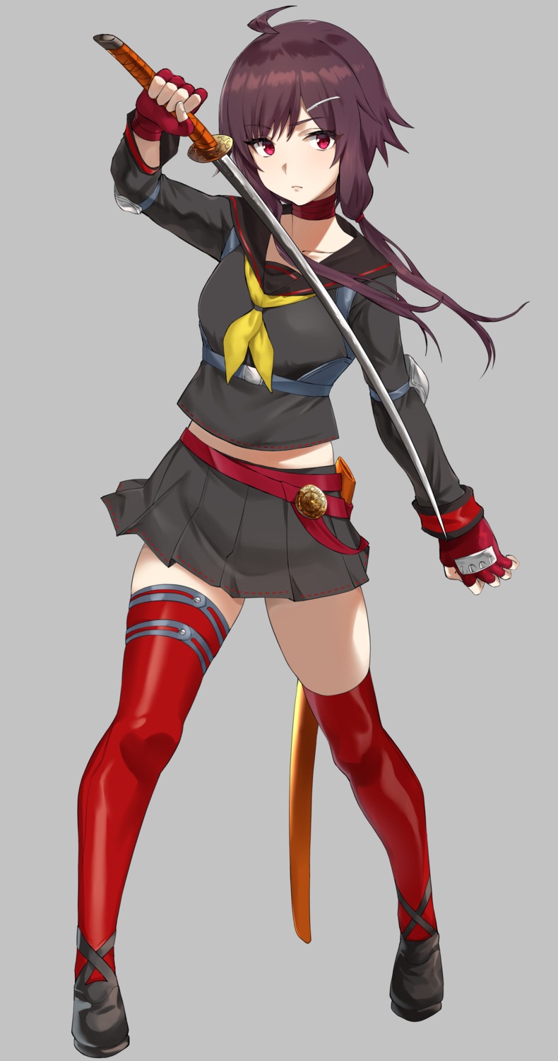 garter hotate-chan seifuku sword thighhighs