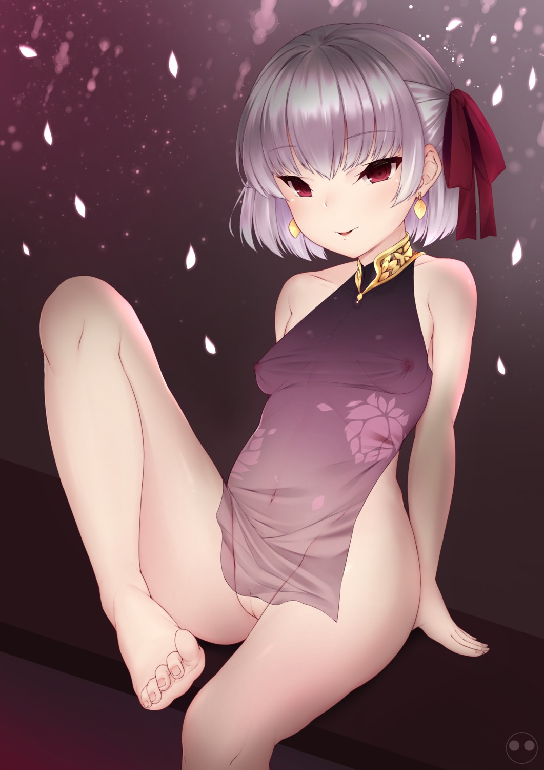 dress fate/grand_order feet john_zerowb kama_(fate/grand_order) loli nipples no_bra nopan pussy see_through uncensored