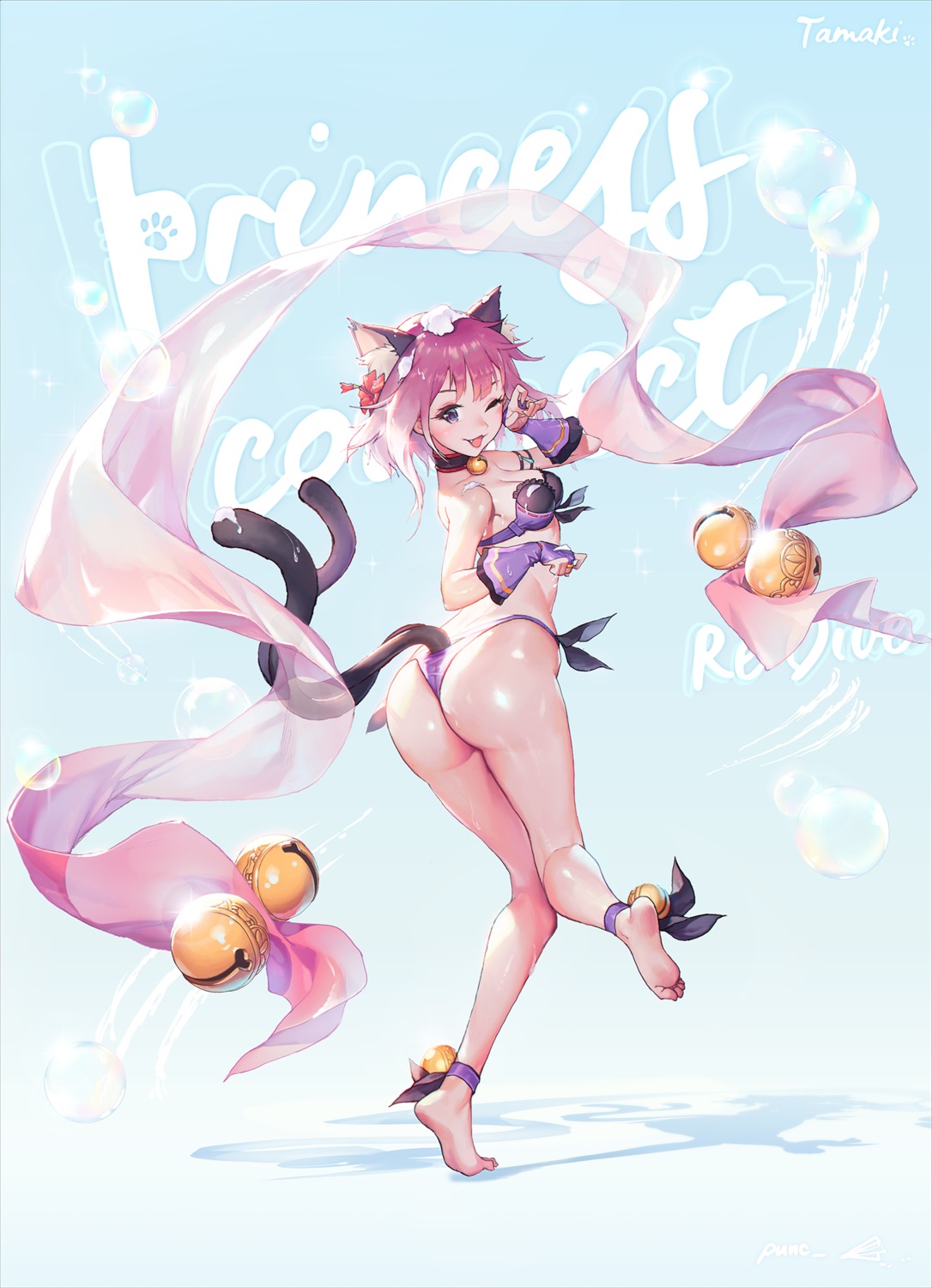 animal_ears ass bikini cleavage miyasaka_tamaki nekomimi princess_connect princess_connect!_re:dive punc_p swimsuits tail thong