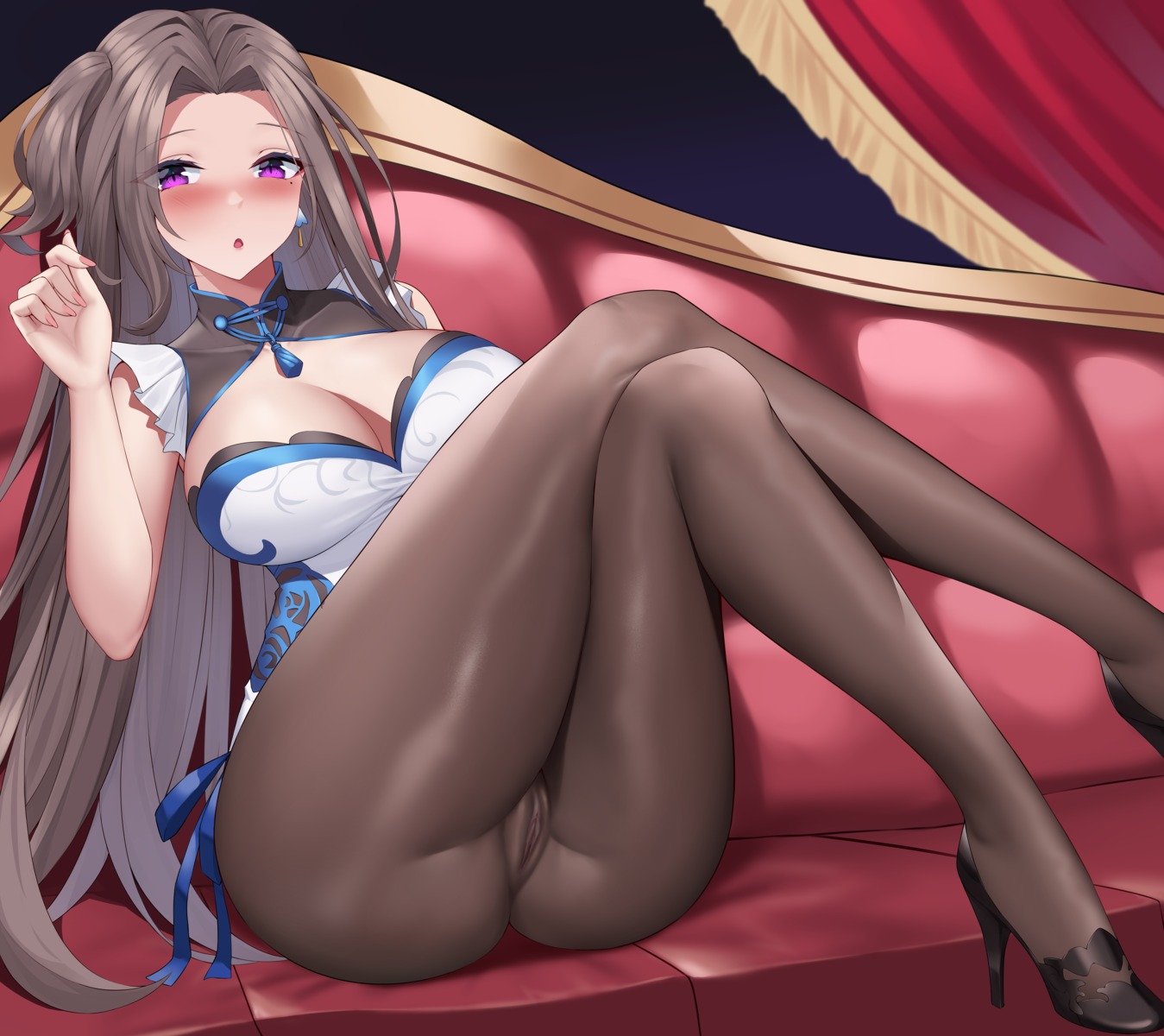 asian_clothes feng_mouren heels no_bra nopan pantyhose pussy uncensored