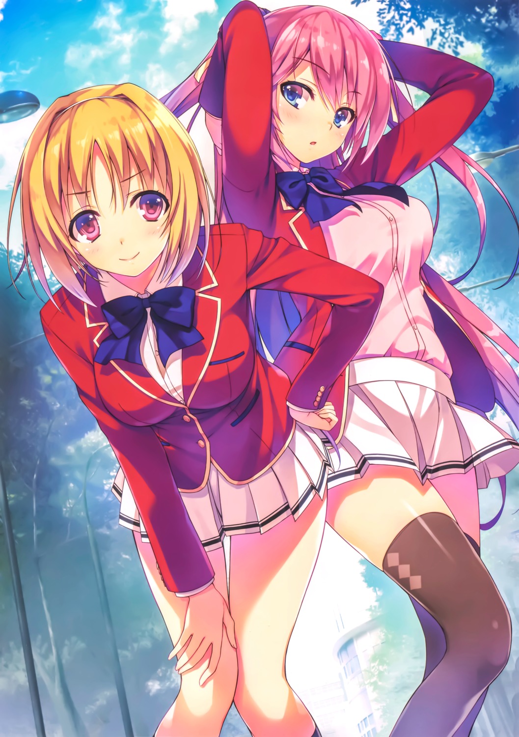 kushida_kikyou sakura_airi seifuku thighhighs tomose_shunsaku youkoso_jitsuryoku_shijou_shugi_no_kyoushitsu_e