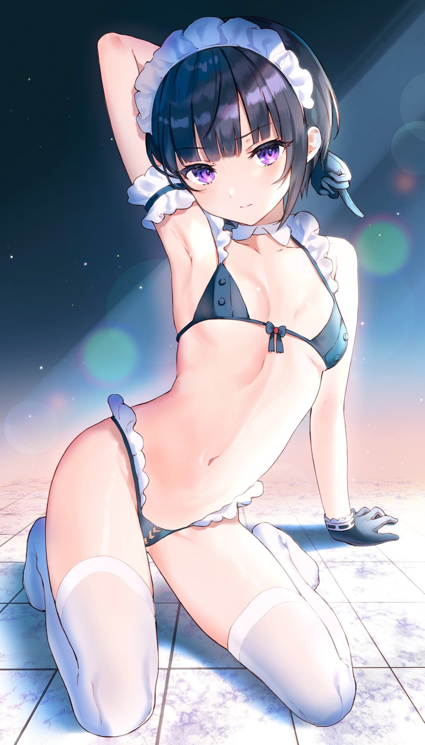 bikini maid nekoyashiki_pushio shirayuki_chiyo swimsuits the_idolm@ster the_idolm@ster_cinderella_girls thighhighs