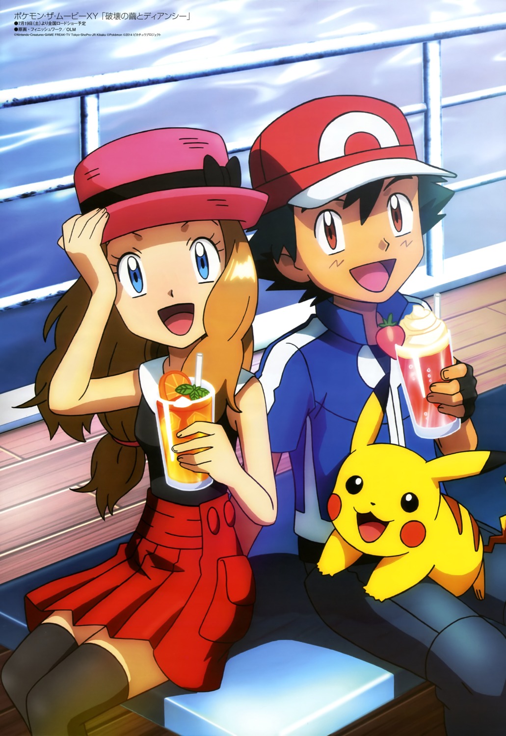 pikachu pokemon pokemon_xy satoshi_(pokemon) serena_(pokemon) thighhighs