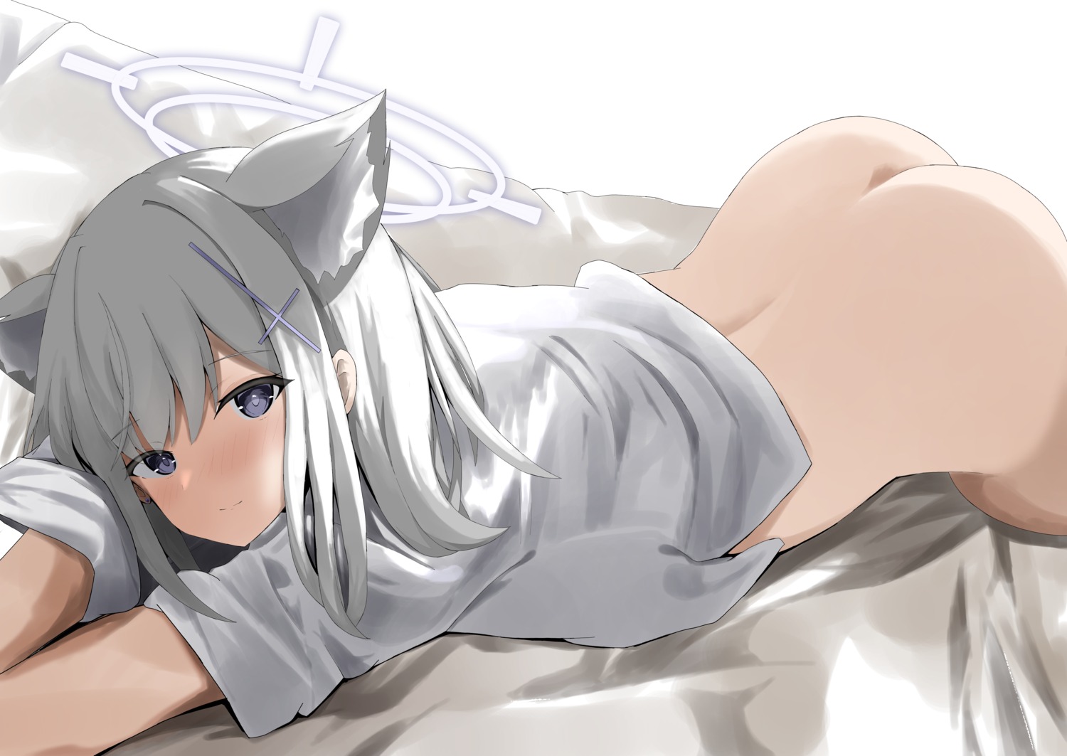 animal_ears blue_archive bottomless disuto halo nekomimi sunaookami_shiroko