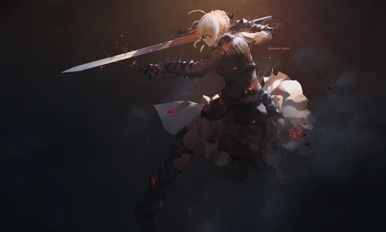 armor fate/grand_order fate/stay_night heels miv4t saber sword torn_clothes