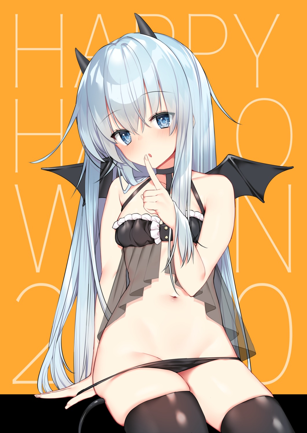 bra haiba halloween hibiki_(kancolle) horns kantai_collection lingerie pantsu panty_pull see_through tail thighhighs undressing wings