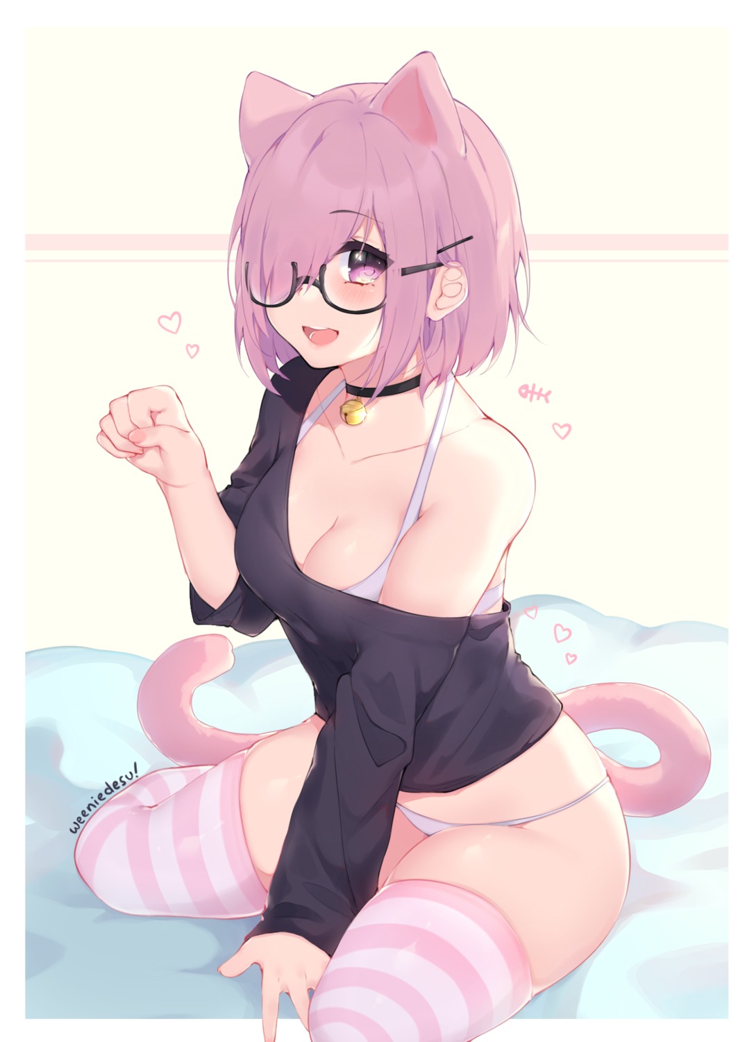 animal_ears bra cleavage fate/grand_order mash_kyrielight megane nekomimi pantsu tail thighhighs weeniedesu