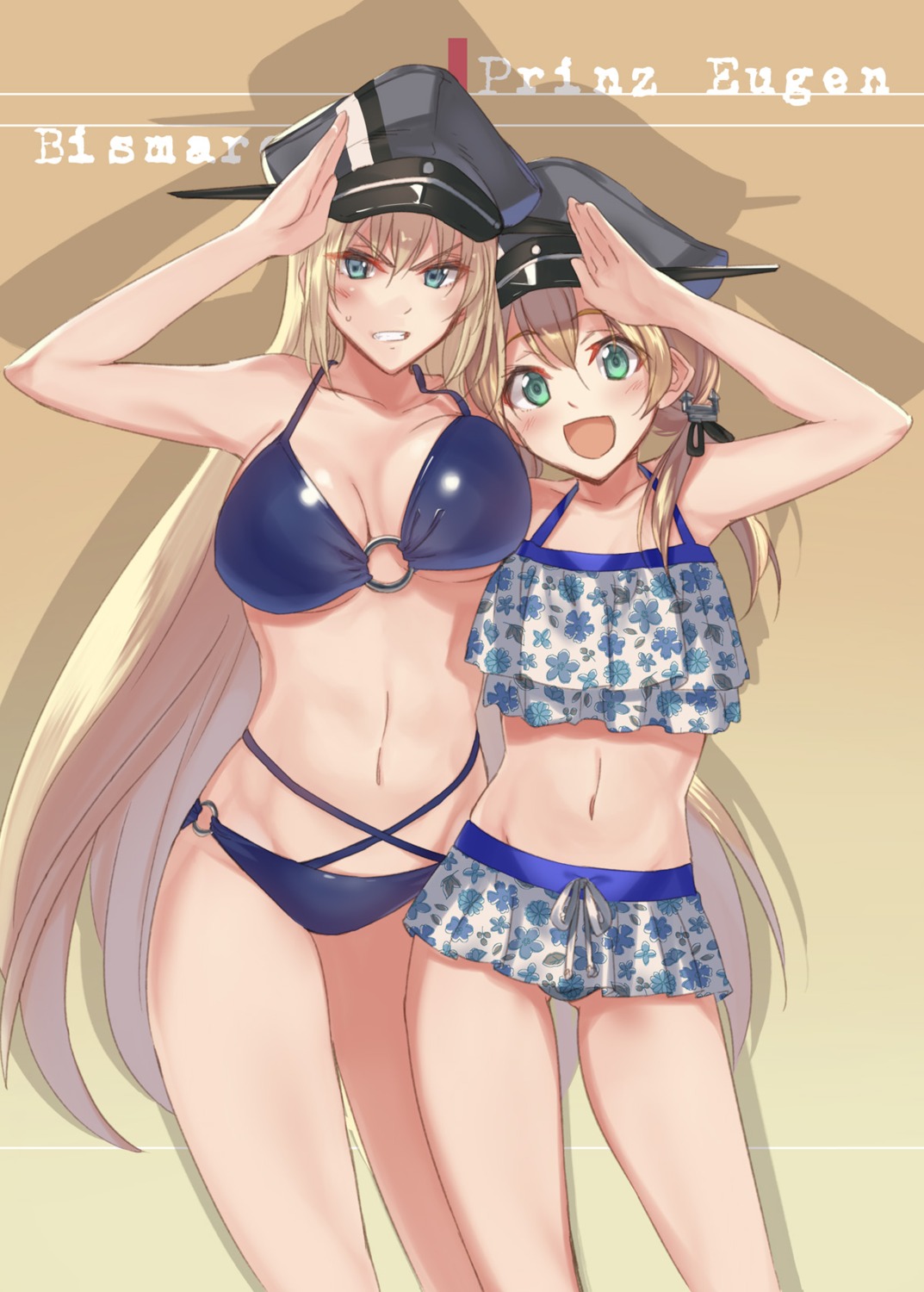 bikini bismarck_(kancolle) cleavage kabotya kantai_collection prinz_eugen_(kancolle) swimsuits underboob