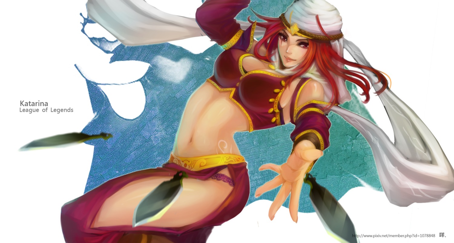 bra cleavage katarina_du_couteau league_of_legends monzuki pantsu sword