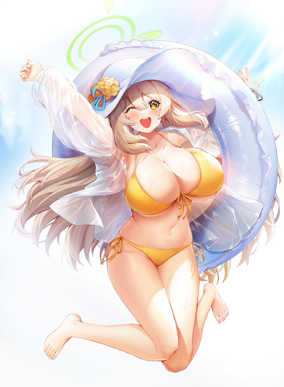 bikini blue_archive halo izayoi_nonomi manic_shd open_shirt see_through swimsuits