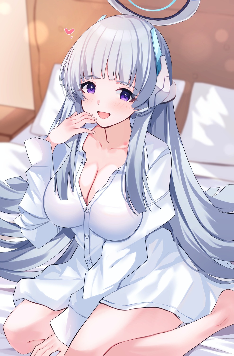 blue_archive cleavage dress_shirt halo mi_taro333 open_shirt ushio_noa