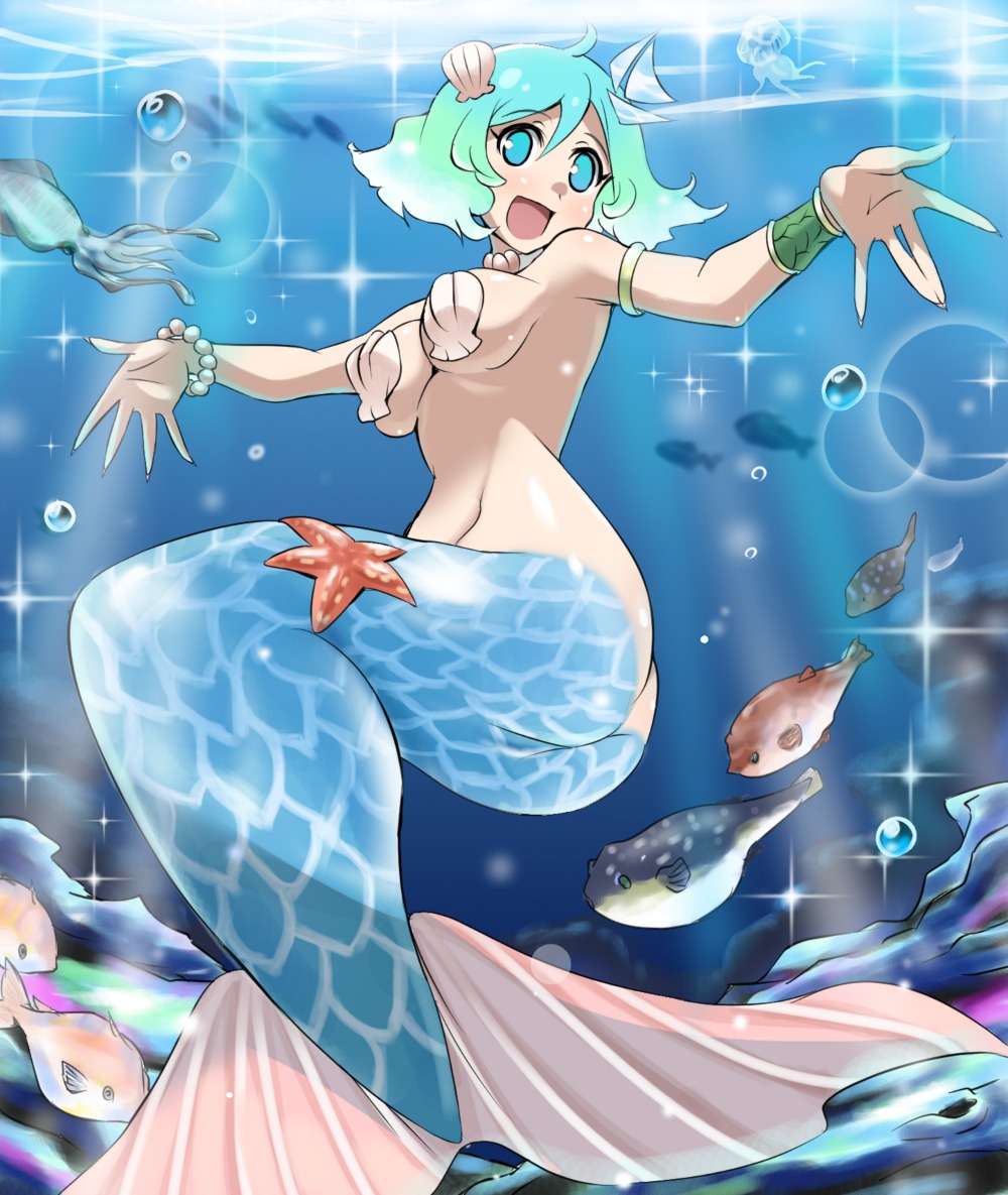 mermaid monster_girl pasties tail underboob yumekaranigeruna