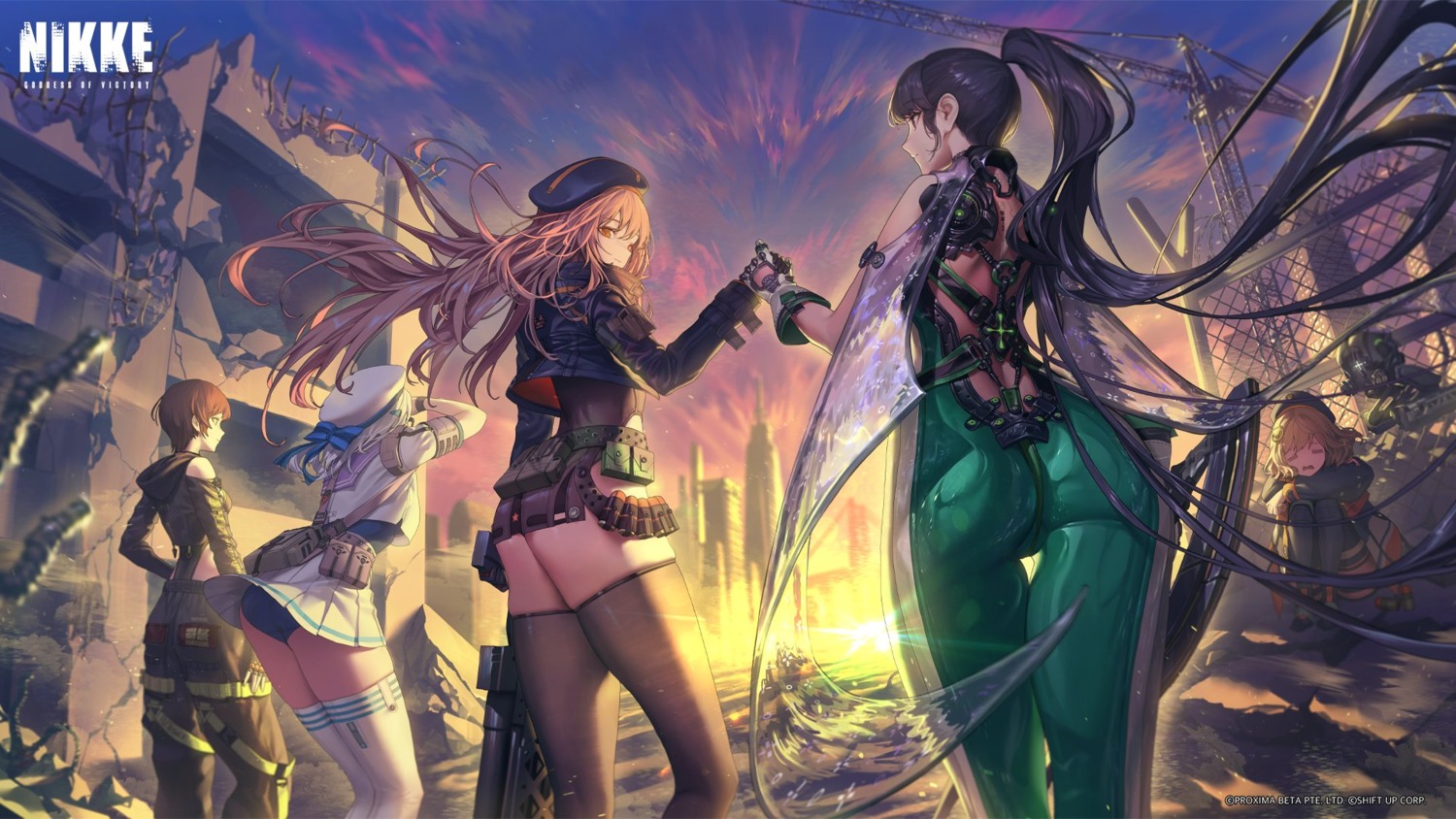 anis ass bodysuit crossover eve_(stellar_blade) goddess_of_victory:_nikke gun leotard neon_(nikke) no_bra rapi_(nikke) school_swimsuit see_through seifuku skirt_lift stellar_blade swimsuits tagme thighhighs wallpaper