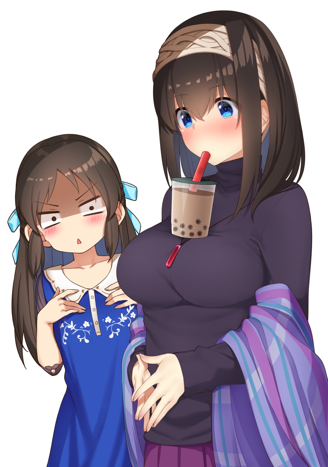 breast_hold dress go-1 sagisawa_fumika sweater tachibana_arisu the_idolm@ster the_idolm@ster_cinderella_girls the_idolm@ster_cinderella_girls_u149