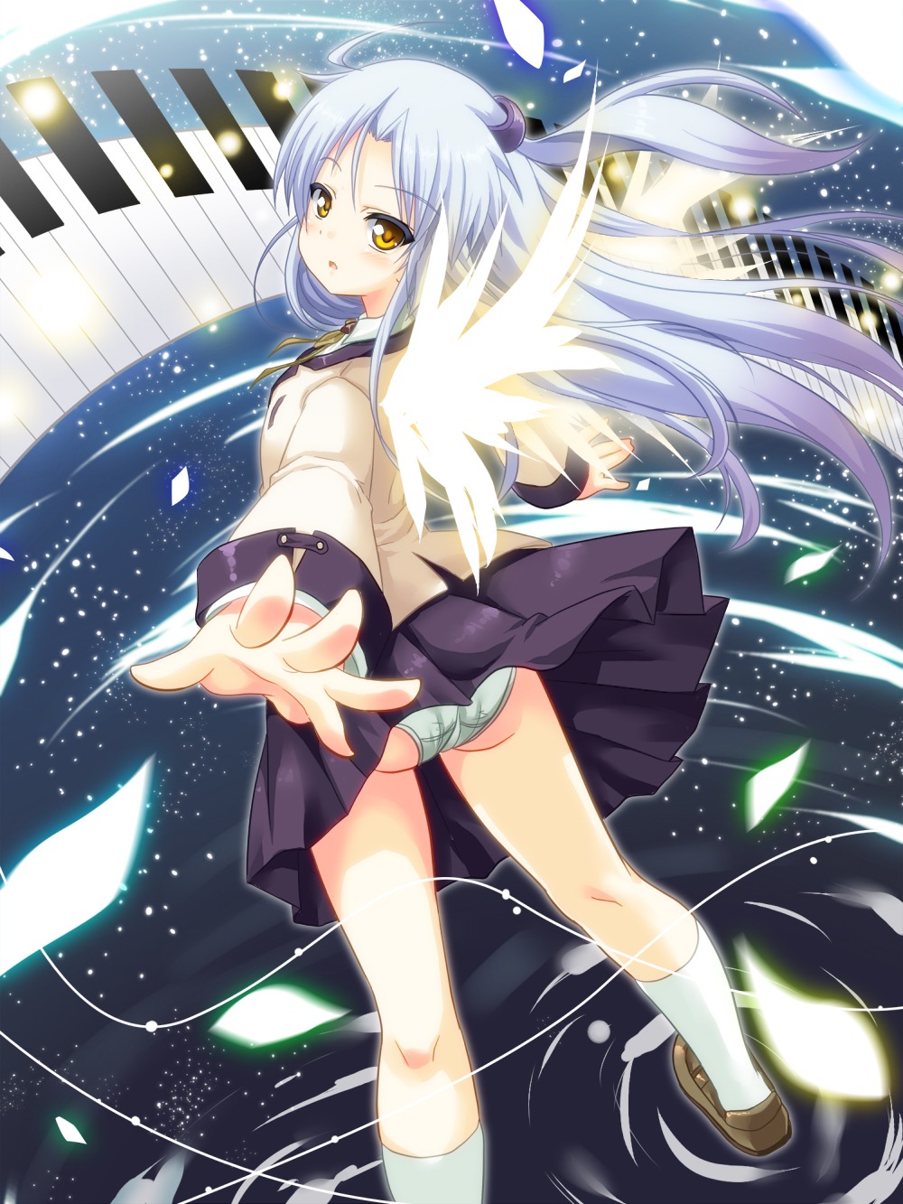 angel angel_beats! loli pantsu seifuku skirt_lift tachibana_kanade wings yano_mitsuki