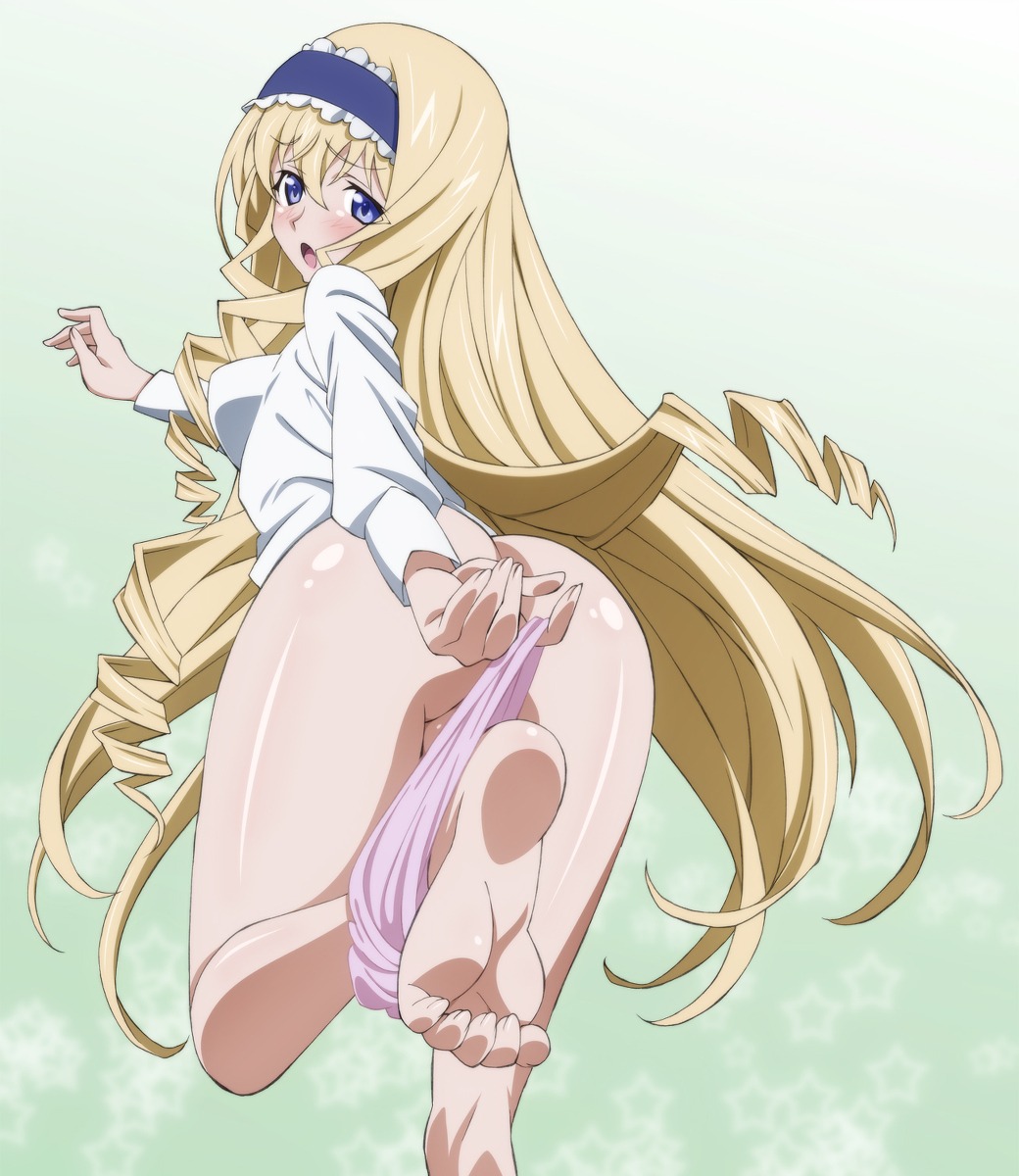 bottomless cecilia_alcott feet infinite_stratos mokke_(artist) panty_pull undressing