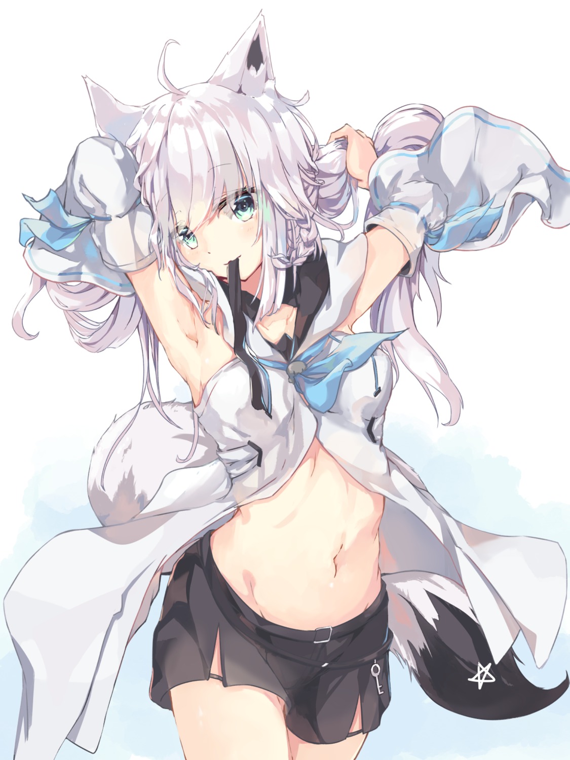 animal_ears hololive hololive_gamers kitsune open_shirt shinsoyori shirakami_fubuki tail