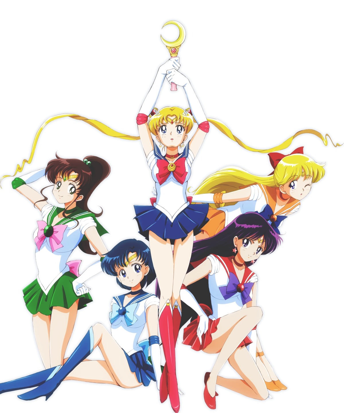 aino_minako heels hino_rei kino_makoto mizuno_ami sailor_moon seifuku skirt_lift tagme tsukino_usagi weapon