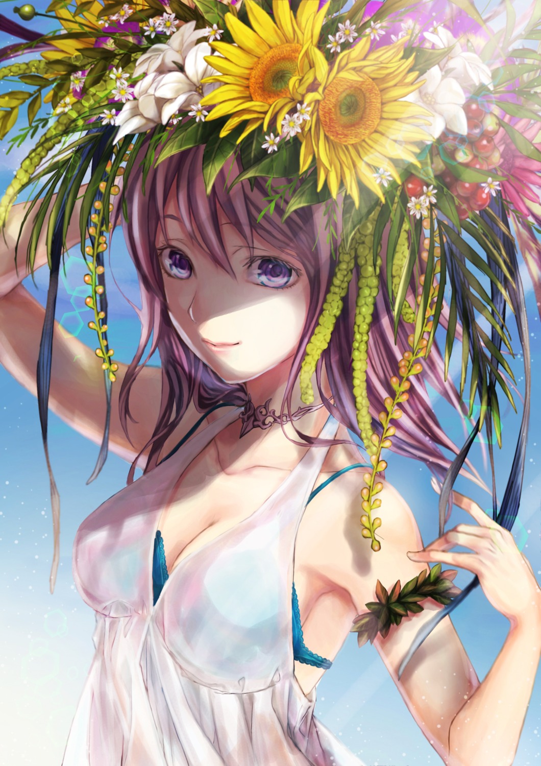 bra cleavage dress iria_(yumeirokingyo) see_through summer_dress