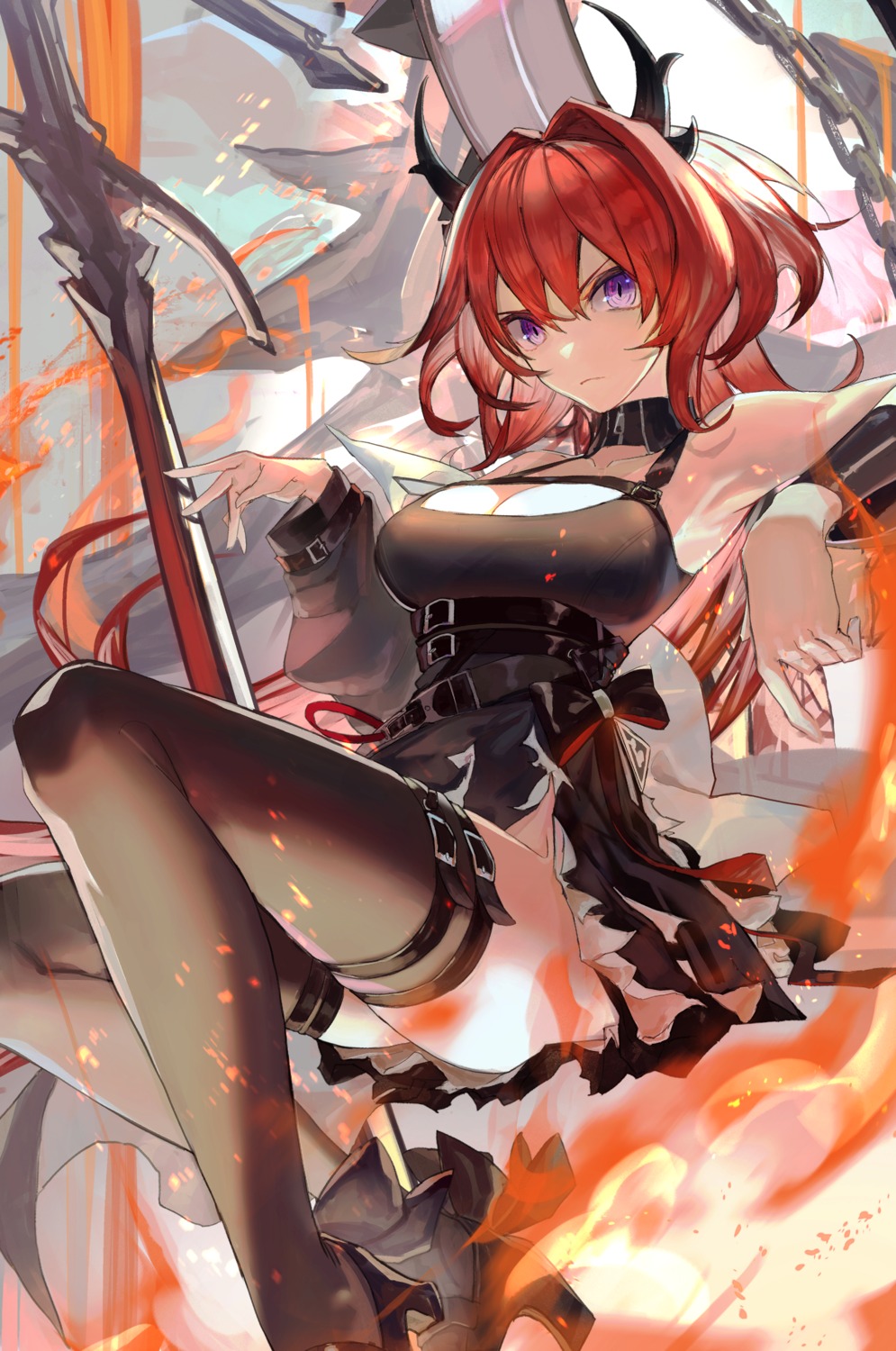 arknights garter heels horns karasuro surtr_(arknights) thighhighs weapon