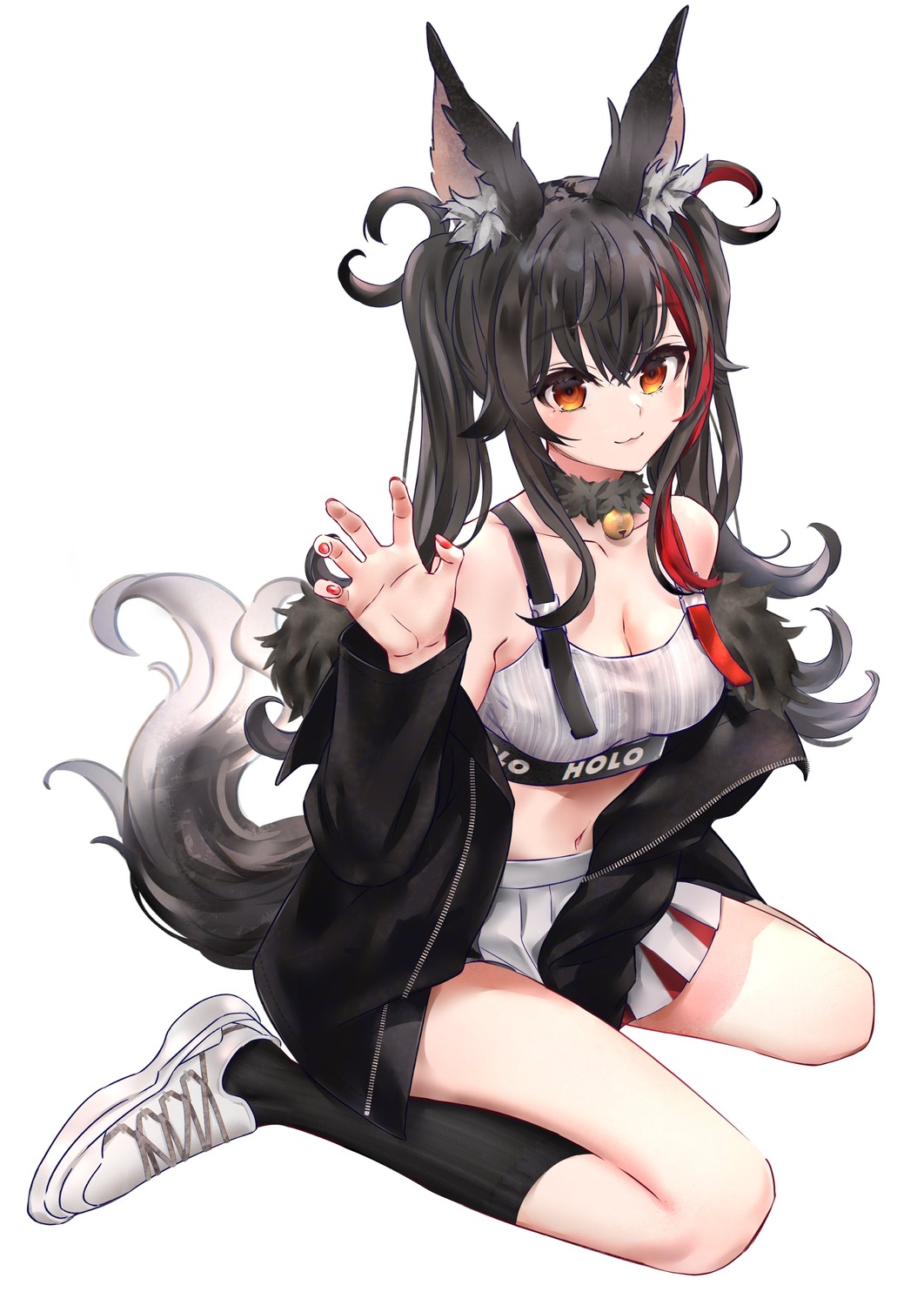 animal_ears cleavage hololive hololive_gamers ookami_mio ponkan_8 tail