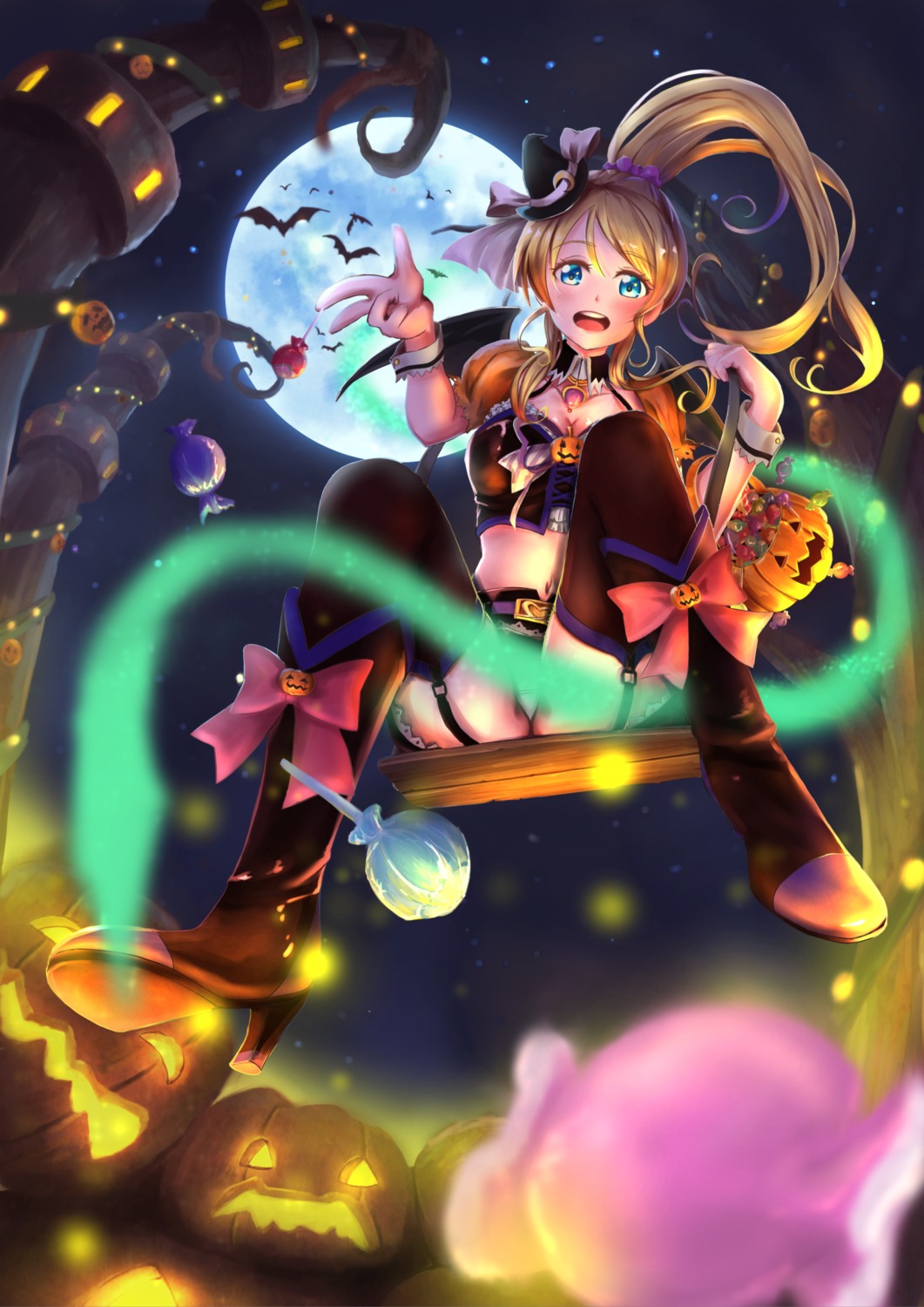 ayase_eli cleavage halloween heels love_live! pantsu stockings suirensei thighhighs wings witch