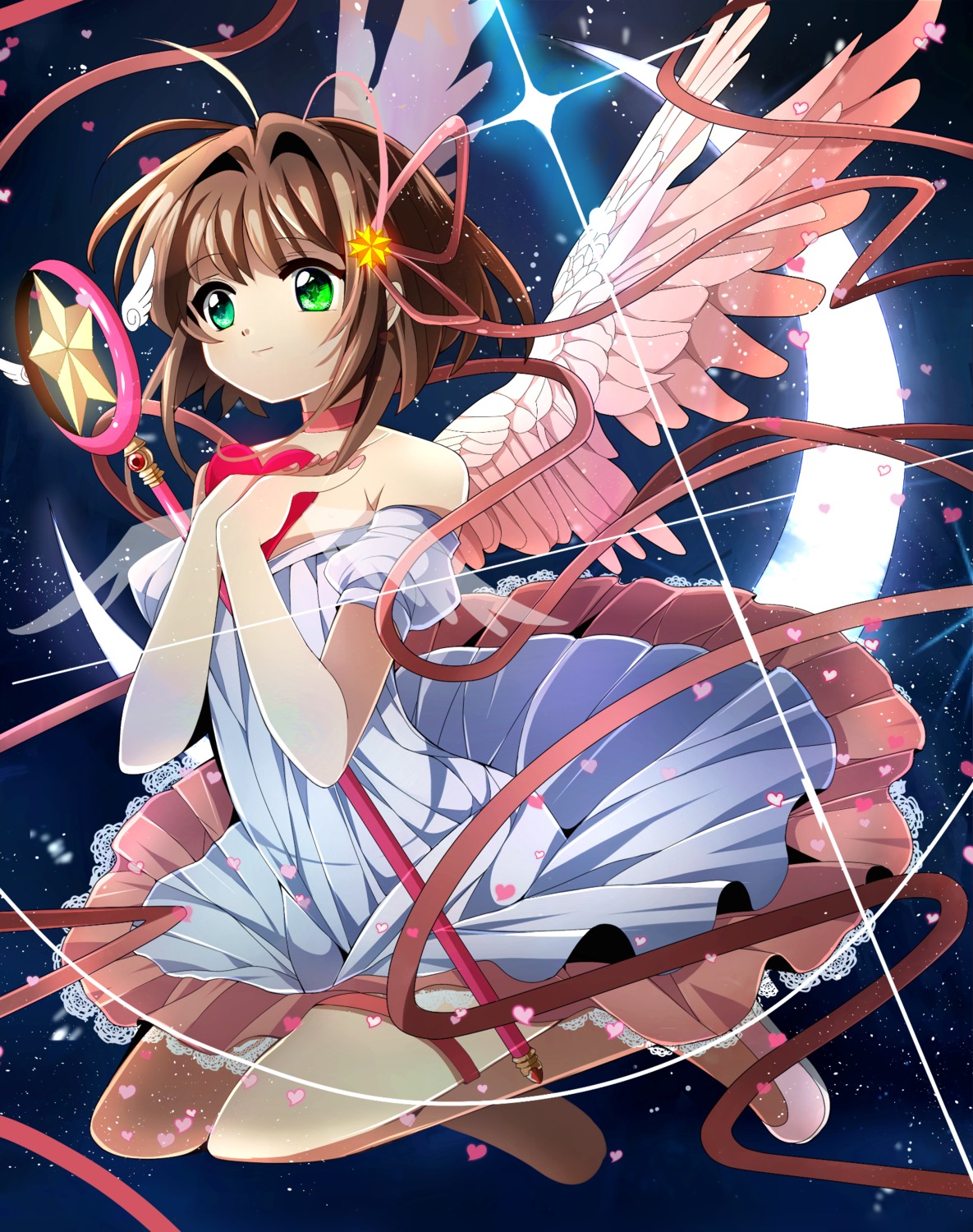 card_captor_sakura dress fumiko_(miruyuana) kinomoto_sakura weapon wings