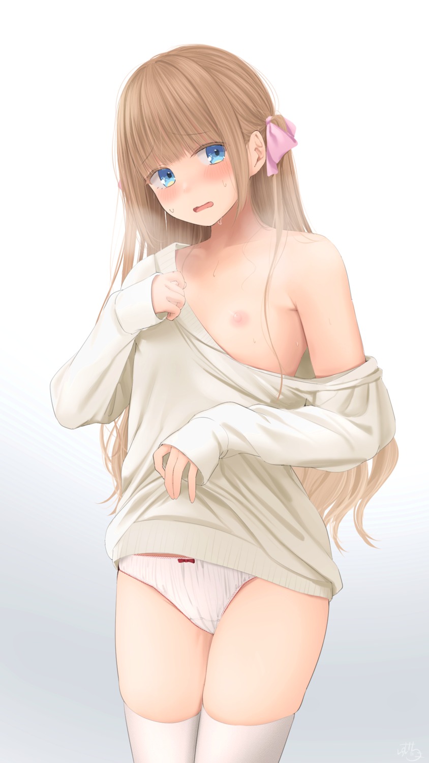 hime-chan_(ramchi) nipples no_bra open_shirt pantsu ramchi sweater thighhighs