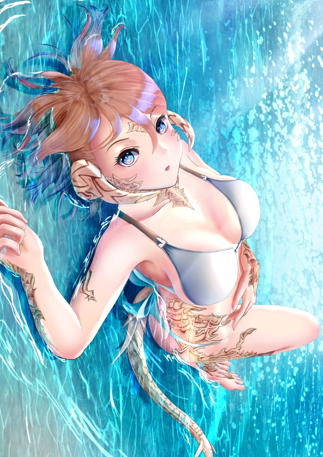 au_ra bikini_top bottomless final_fantasy final_fantasy_xiv horns masaizox swimsuits tail wet