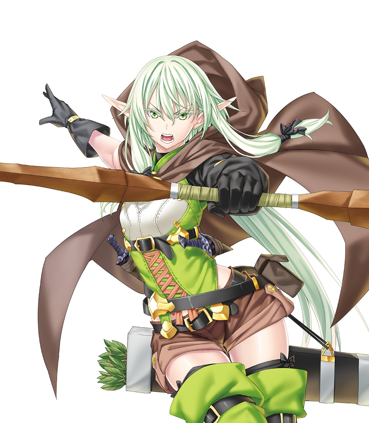 elf garter goblin_slayer high_elf_archer kannatsuki_noboru pointy_ears thighhighs weapon