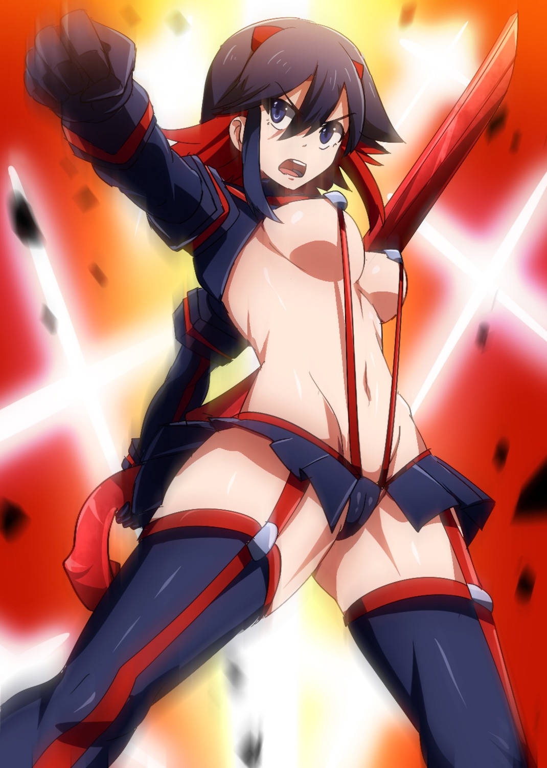 breasts cameltoe kill_la_kill matoi_ryuuko sword thighhighs umakatsuhai