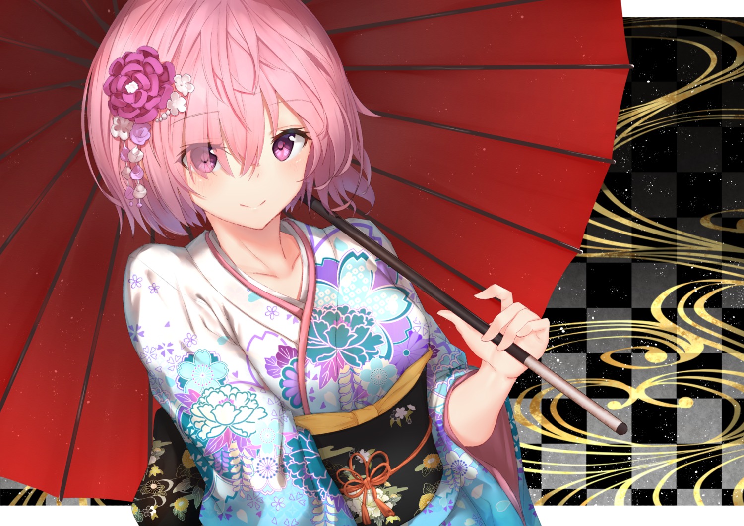 fate/grand_order kimono mash_kyrielight reuri_(tjux4555) umbrella