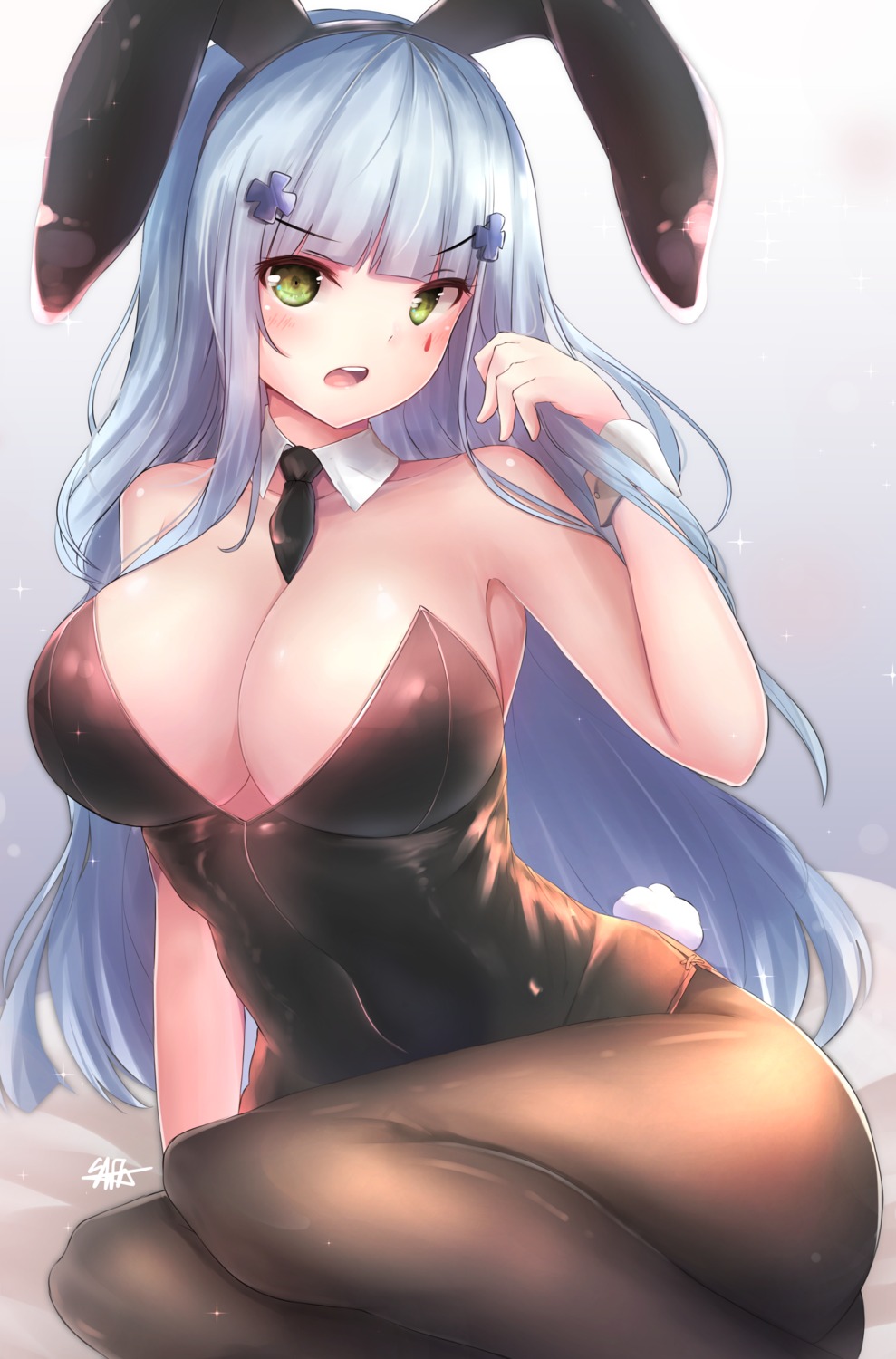 animal_ears bunny_ears bunny_girl cleavage girls_frontline hiromaster_sinta_jh hk416_(girls_frontline) pantyhose tail