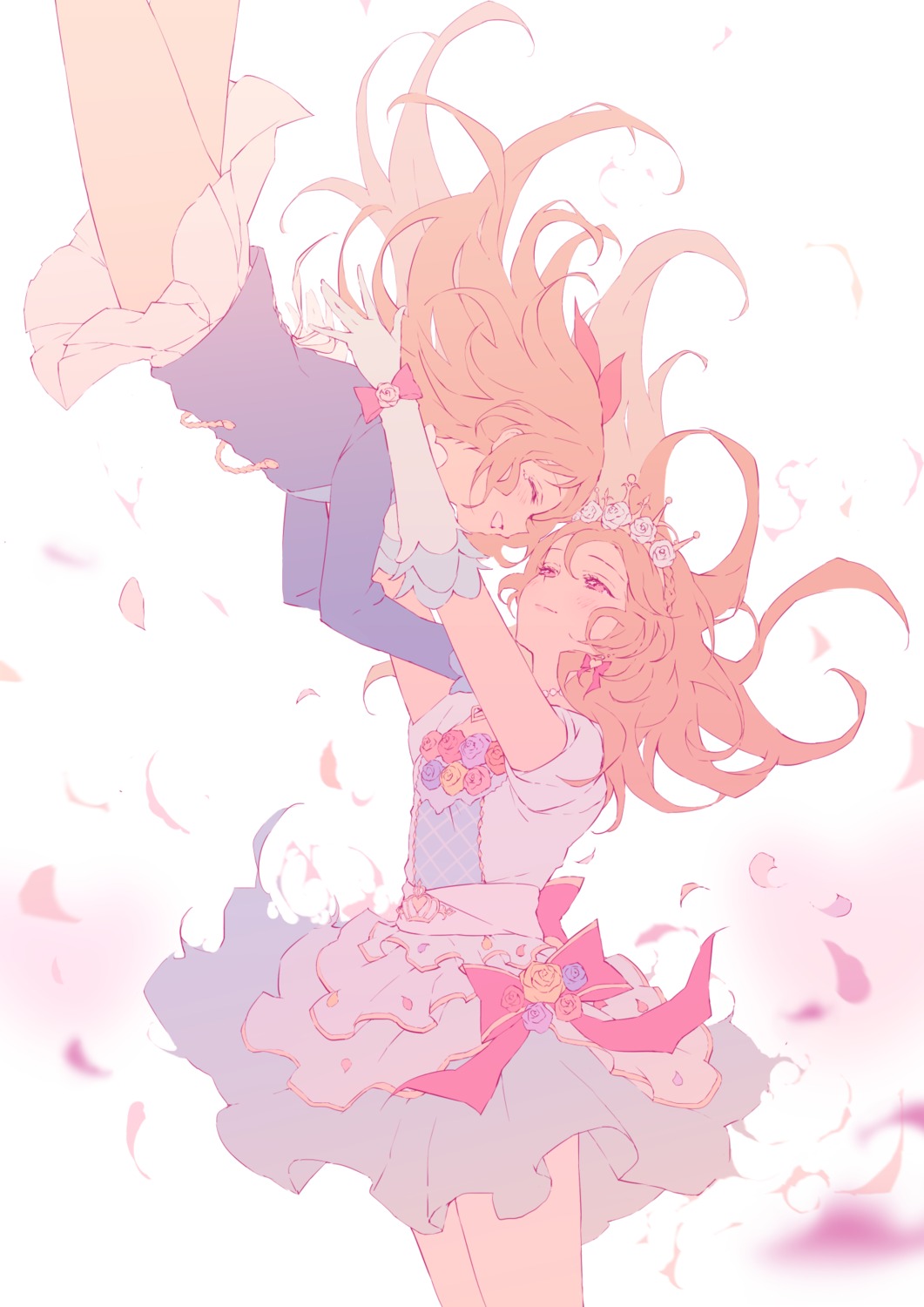 aikatsu! dress nagahara oozora_akari seifuku skirt_lift yuri