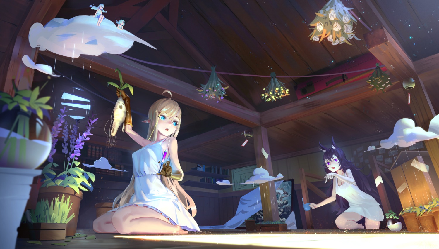 animal_ears dress fairy megane pointy_ears skirt_lift summer_dress